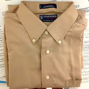 Men's Stafford Tan Color "The Super Shirt" 100% Cotton Pinpoint 16-1/2, 36-37